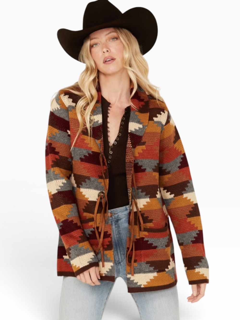 Cotton & Rye Women's Southwestern Print Concho Cardigan